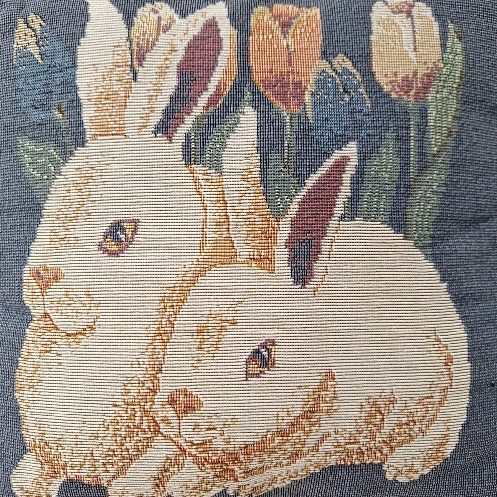 Vintage Tapestry Throw Pillow Bunny Rabbit Farmhouse Rustic Cottage Pillow 12x12